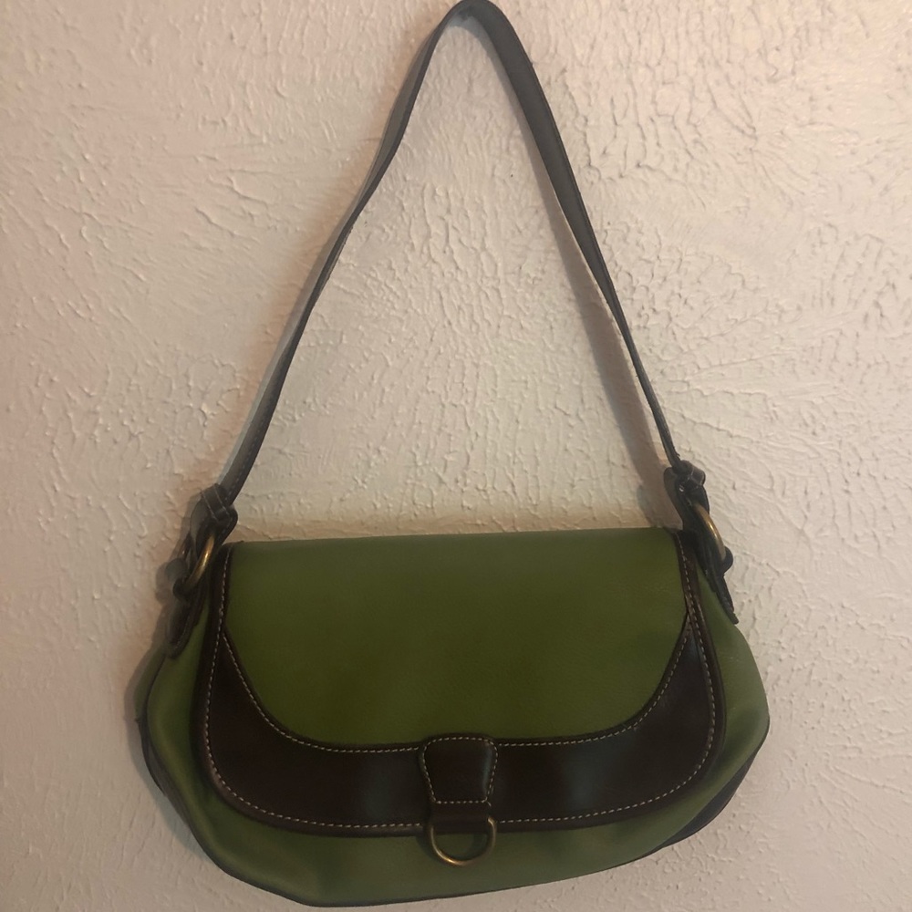 Green and brown saddlebag.
